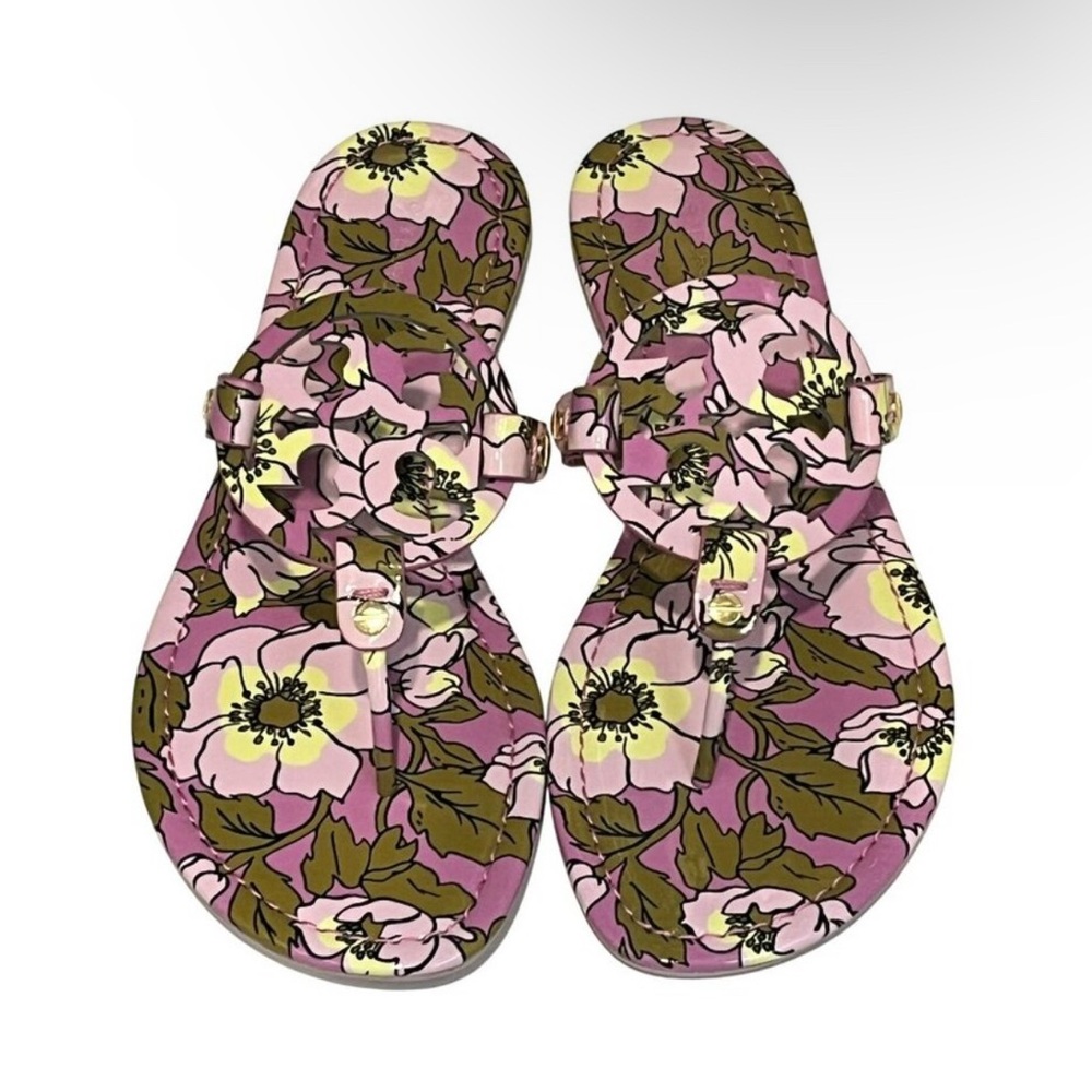 Tory Burch Miller Printed Patent Leather Bold Flowers Combo Purple size 9